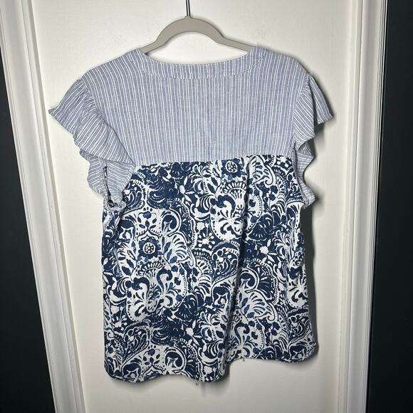 Dylan Women's Blue White Mixed Print Summer Coastal Blouse Size Small - Picture 5 of 6